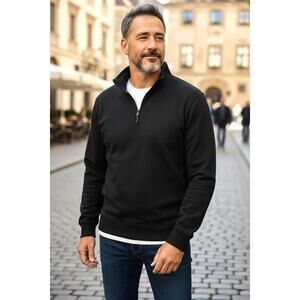 Craft + Flow Men’s L Black Quarter Zip Pullover Cotton Blend Casual Sweater EUC!